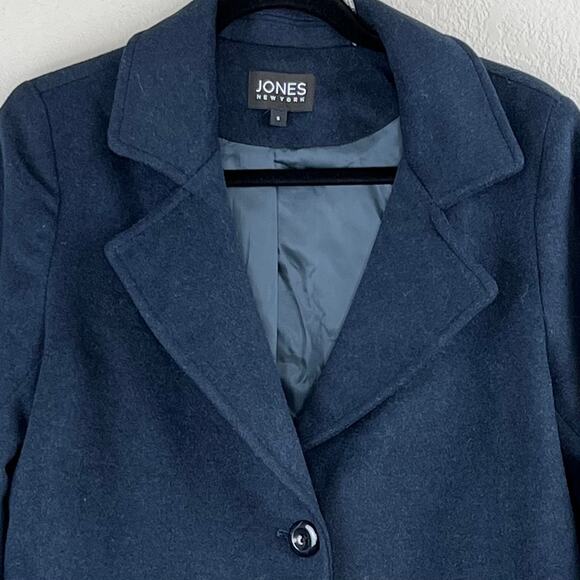 Jones New York Coat Navy Wool Blend Long Overcoat Size 6 NWT MSRP $400 - Picture 6 of 16